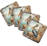 Pelican Wooden Cork Coasters Gift Set of 4 by Nature Wonders Coastal Nature Wildlife Decor  - 95388C-S4