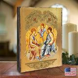 Old Testament Trinity Wooden Gold Plated Religious Orthodox Sacred Icon - Inspirational Icon Decor - 85015