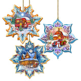Waiting for Christmas Snowflake Wooden Ornaments Set of 3 by G. Debrekht - Christmas Decor - 8090150-S3