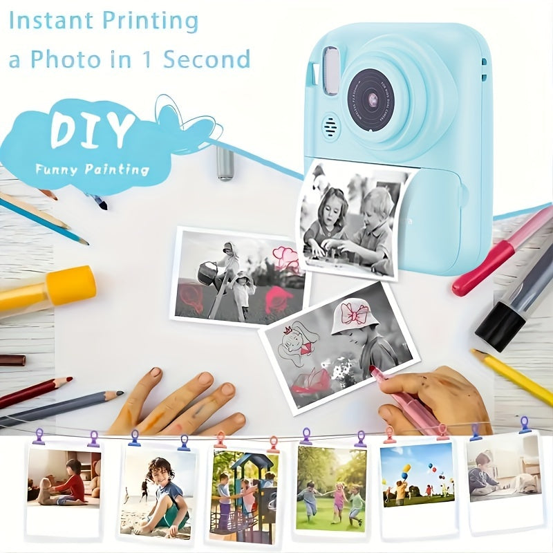 1080P FHD Screen Instant Print Digital Camera - With 3 Rolls Of Paper, 32G TF Card And Card Reader, Puzzle Games, 2.4 Inch Compact And Portable Design Outdoor Photography, Prefect Gift For Halloween Christmas And Thanksgiving