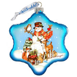 Night Forest Snowman Glass Ornament by Susan Winget - Christmas Santa and Snowman Decor - 754-201-SW