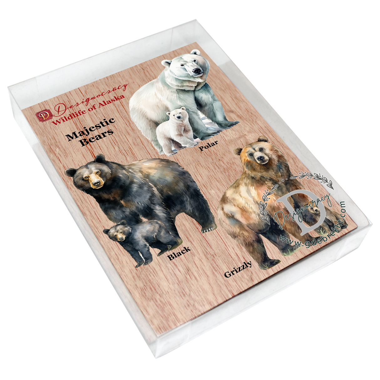 Juego de 3 adornos de madera de osos de Alaska de G. Debrekht - Decoración navideña con temática de vida silvestre - 8091320S3