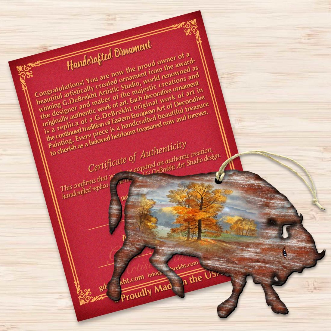 Buffalo Christmas Wooden Ornaments by Nature Wonders - Wildlife Holiday Decor - 8198212