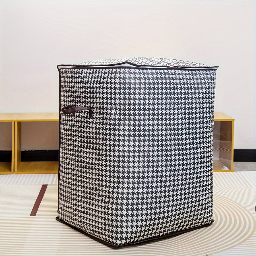 2pcs/5pcs Extra Large Capacity Stylish Houndstooth Storage Boxes - Durable, Space-Saving Closet Organizers with Handles for Easy Clothes, Blanket Storage and Organization at Home and Office