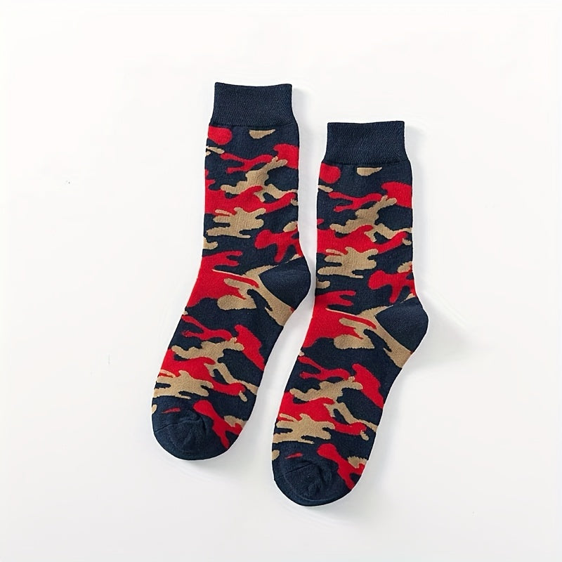 5 pares de calcetines de camuflaje de media pantorrilla para hombre, otoño e invierno