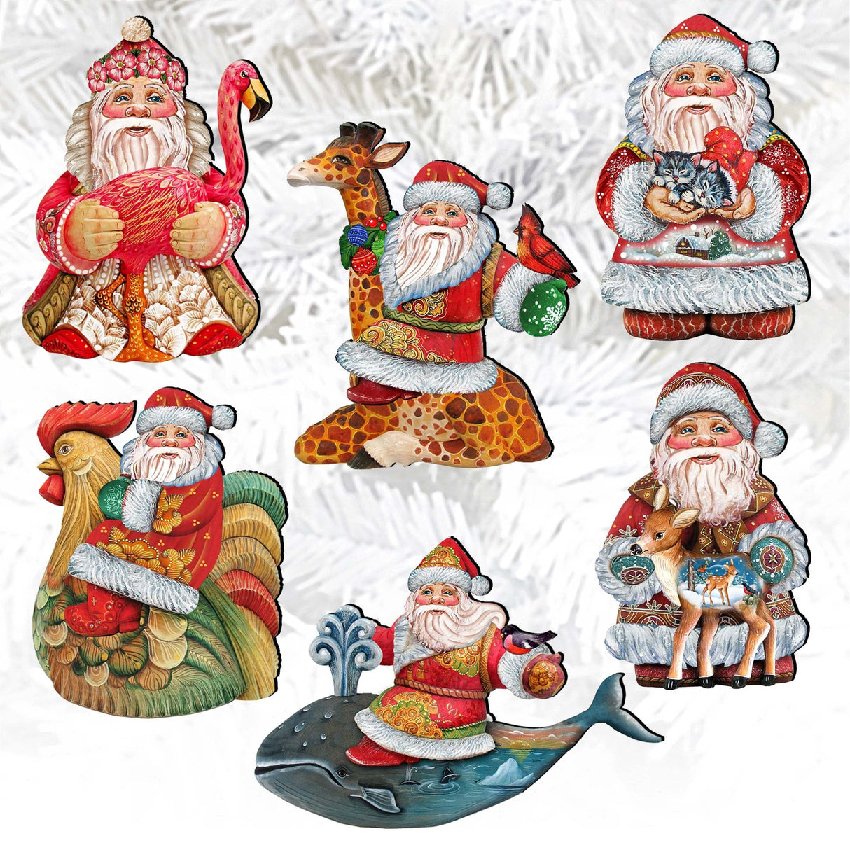 Santa Decorative Wooden Clip-on Ornaments Set of 6 by G. Debrekht - Christmas Decor - 8090131C-S6