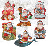 Santa Decorative Wooden Clip-on Ornaments Set of 6 by G. Debrekht - Christmas Decor - 8090131C-S6