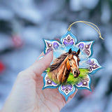 Brown Horse Snowflake Wooden Ornaments by G. Debrekht - Nature Wildlife Decor - 8688432