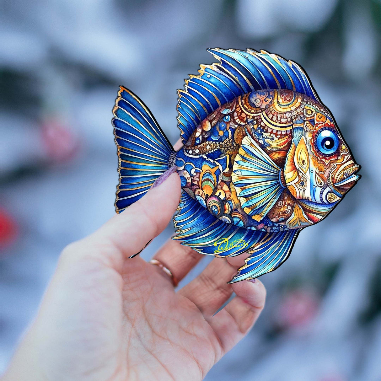 Coastal Decorations - Sapphire Sea Fish Wooden Ornaments by G. Debrekht Coastal Holiday Decor - 8688307