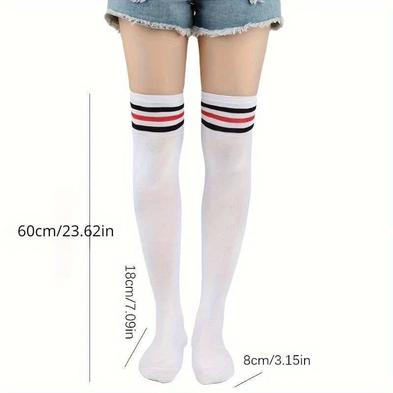 1 par de calcetines hasta el muslo de color liso, cómodos y versátiles, por encima de la rodilla, medias y calcetería para mujer.
