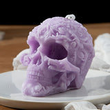 Bougie d'aromathérapie Crâne d'Halloween - Bougie parfumée à la cire de soja à mèche unique dans un pot, de forme ovale avec embellissements pailletés pour une décoration d'ambiance festive