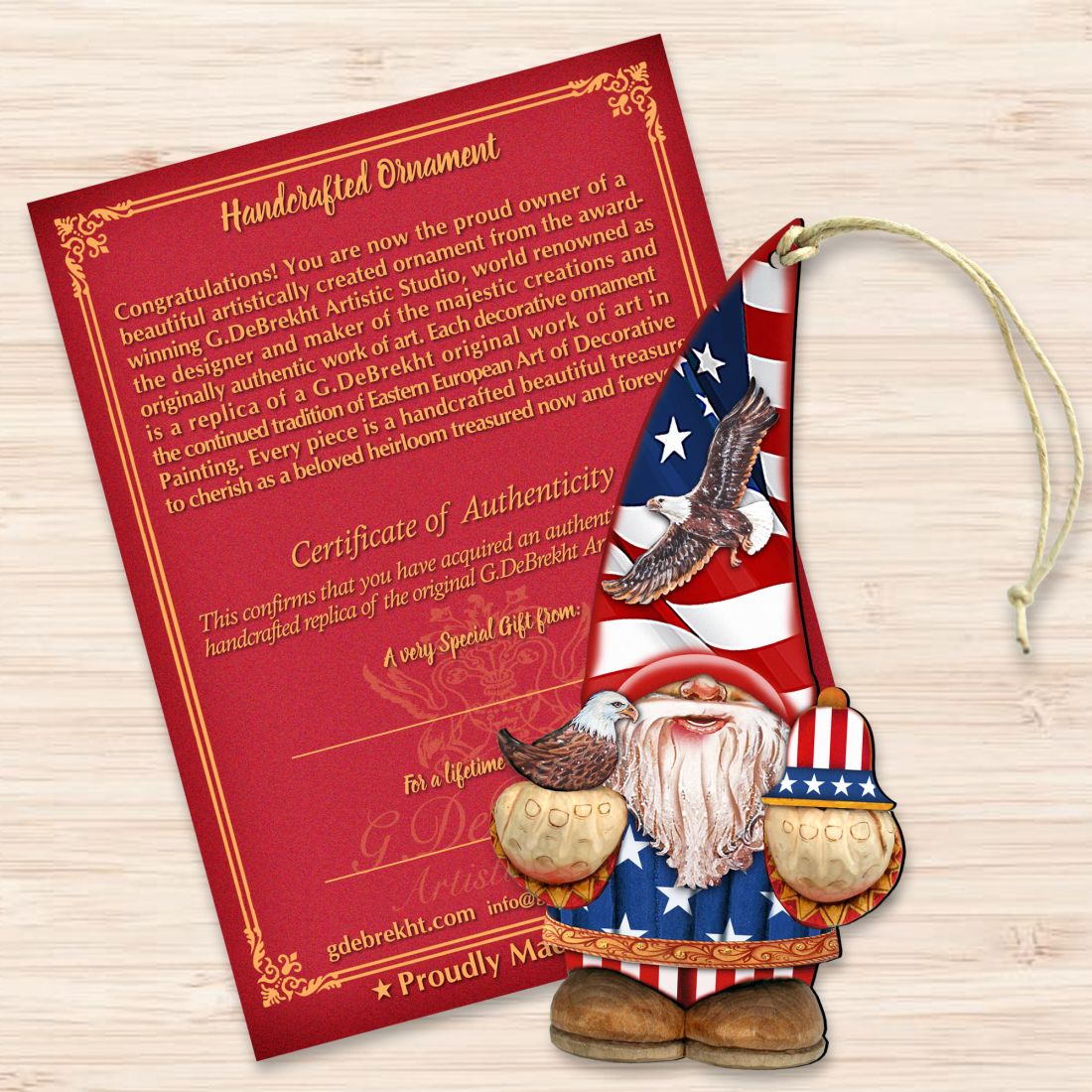 Adornos de madera de gnomos enanos americanos de G. DeBrekht - Decoración navideña americana - 8611015