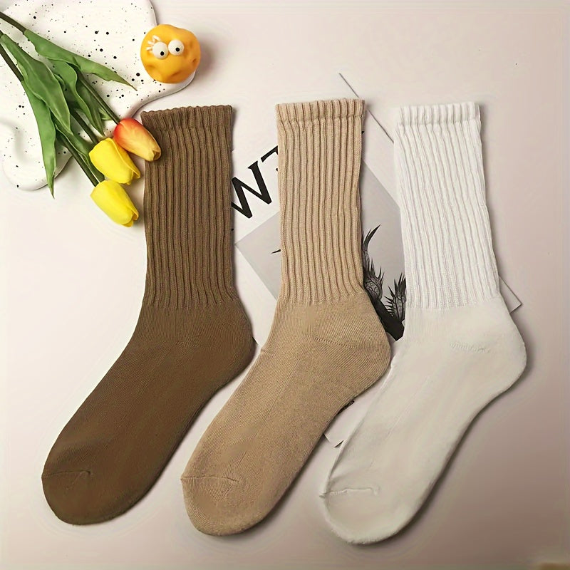 6 Pairs Solid Slouch spring Socks, Warm & Simple Calf Socks For Daily Use, Women's Stockings & Hosiery