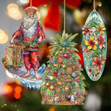 Santas Around the World - Hawaiian Inspired Santa - Wooden Ornaments Set of 3 by G. DeBrekht Christmas Santa Snowman Decor - 8091313S3