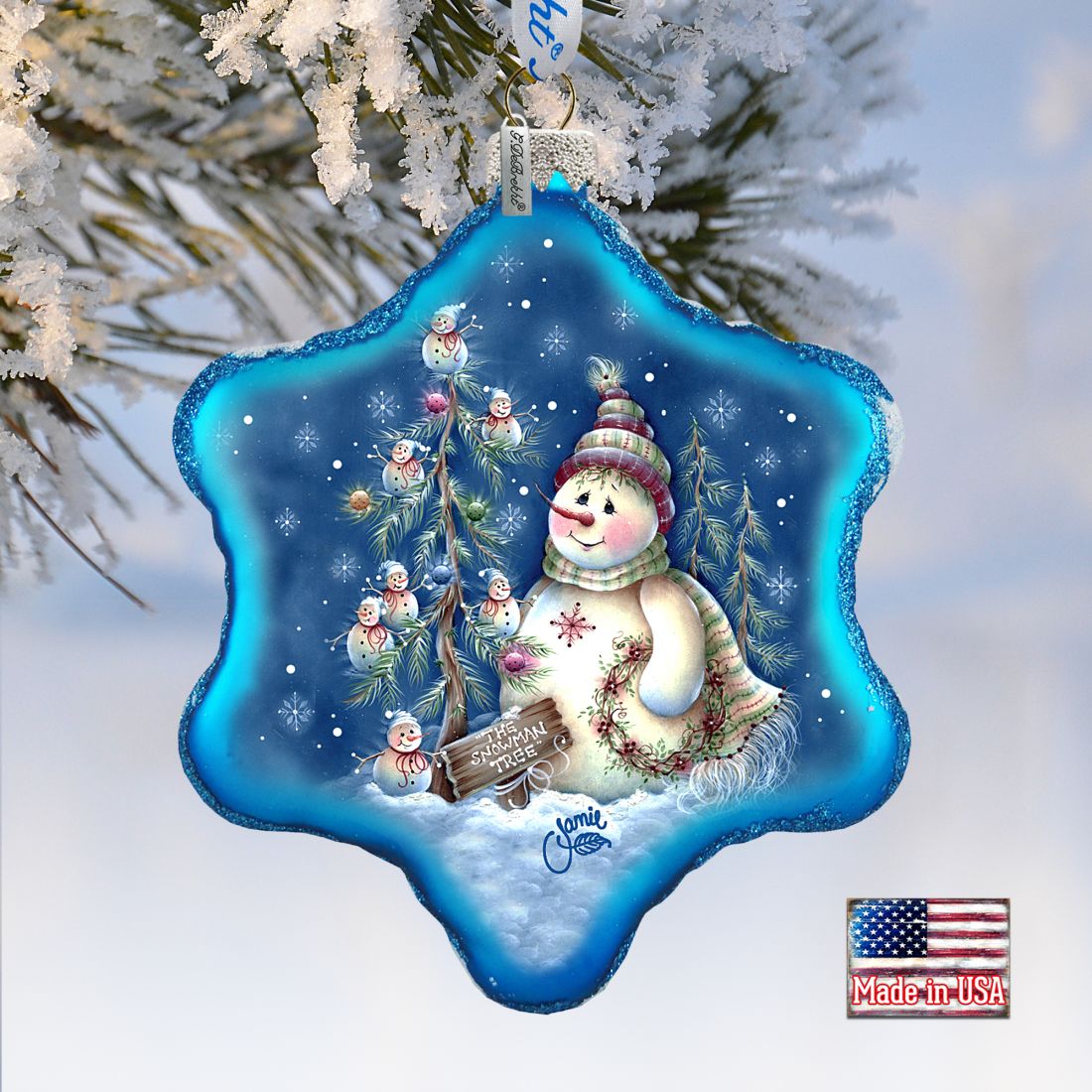 Old Fashion Christmas Glass Ornament by Jamie Mills-Price - Christmas Santa Snowman Decor - 754-301-MP