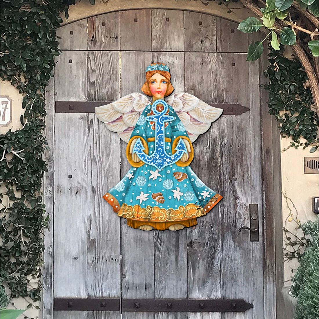 Coastal Angel with Anchor Door Decor by G. DeBrekht - Coastal Holiday Decor - 8152724-2H