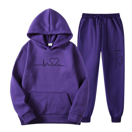 Men's And Women's Fleece-lined Sweater Suit Autumn And Winter Heart Figure Hoodie - Lootquake
