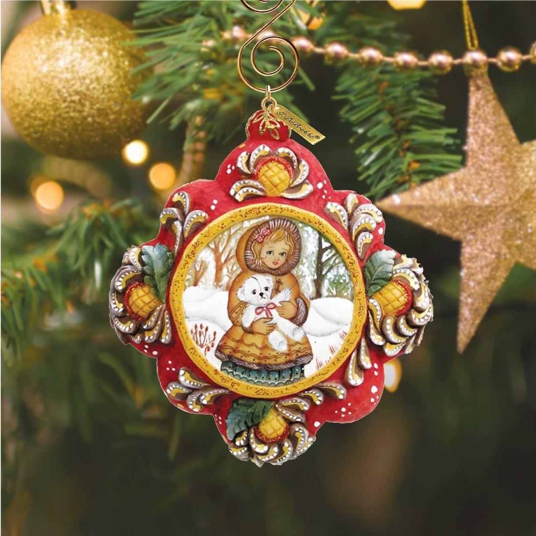 Teddy Bear Girl Treasured Memories Sculpted Hand-Painted Christmas Ornament by G. DeBrekht - Christmas Decor - 6102521