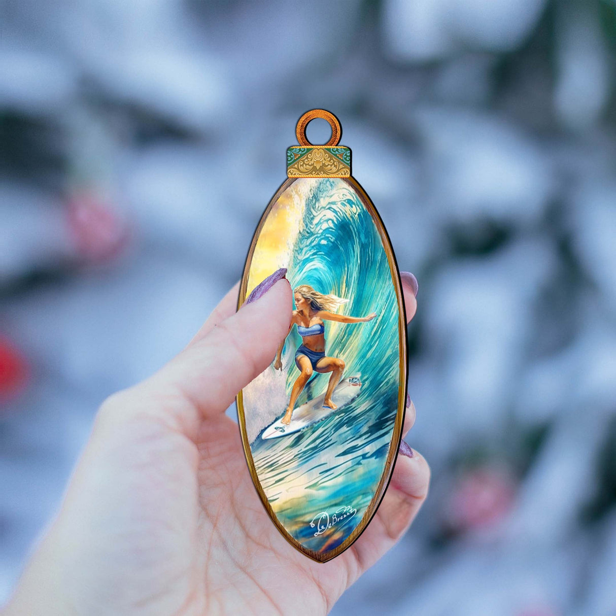Nautical Christmas Decor - Surfer Girl's Ride Wooden Ornaments by G. Debrekht Coastal Holiday Decor - 8688176