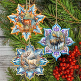 Forest Animals Snowflake Wooden Ornaments Set of 3 by G. Debrekht - Nature Wildlife Decor - 8090145-S3
