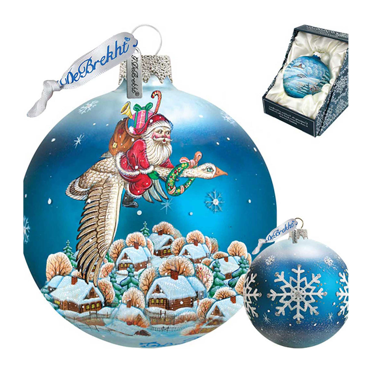 Santa on Goose Ball Glass Ornament by G. DeBrekht - Christmas Santa Snowman Decor - 73312