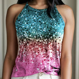 Ladies' Sequined Off Shoulder Printed Fashionable Casual Camisole Vest - Lootquake