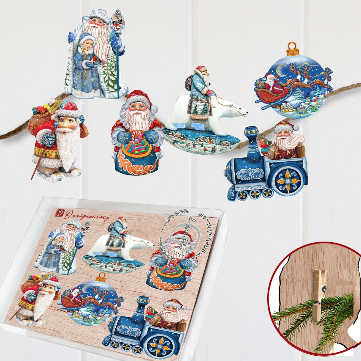 Up-Up and Away Decorative Wooden Clip-on Ornaments Set of 6 by G. Debrekht - Christmas Decor - 8090132C-S6