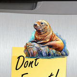 Juego de 6 imanes decorativos de madera con leones marinos de G. Debrekht - Decoración costera con fauna - 8090127G-S6