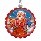 Adorno de cristal con corona de Papá Noel con fecha de celebración de 2024, de G. Debrekht - Decoración navideña - 759-040-D24