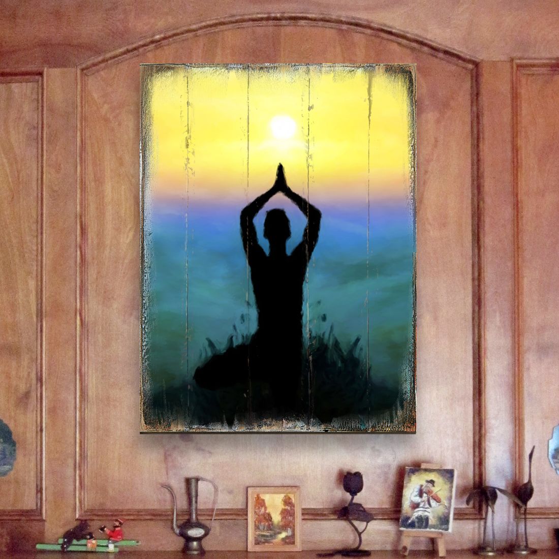 Arte de yoga para pared de madera de Nature Wonders - Decoración natural y saludable - 98435B