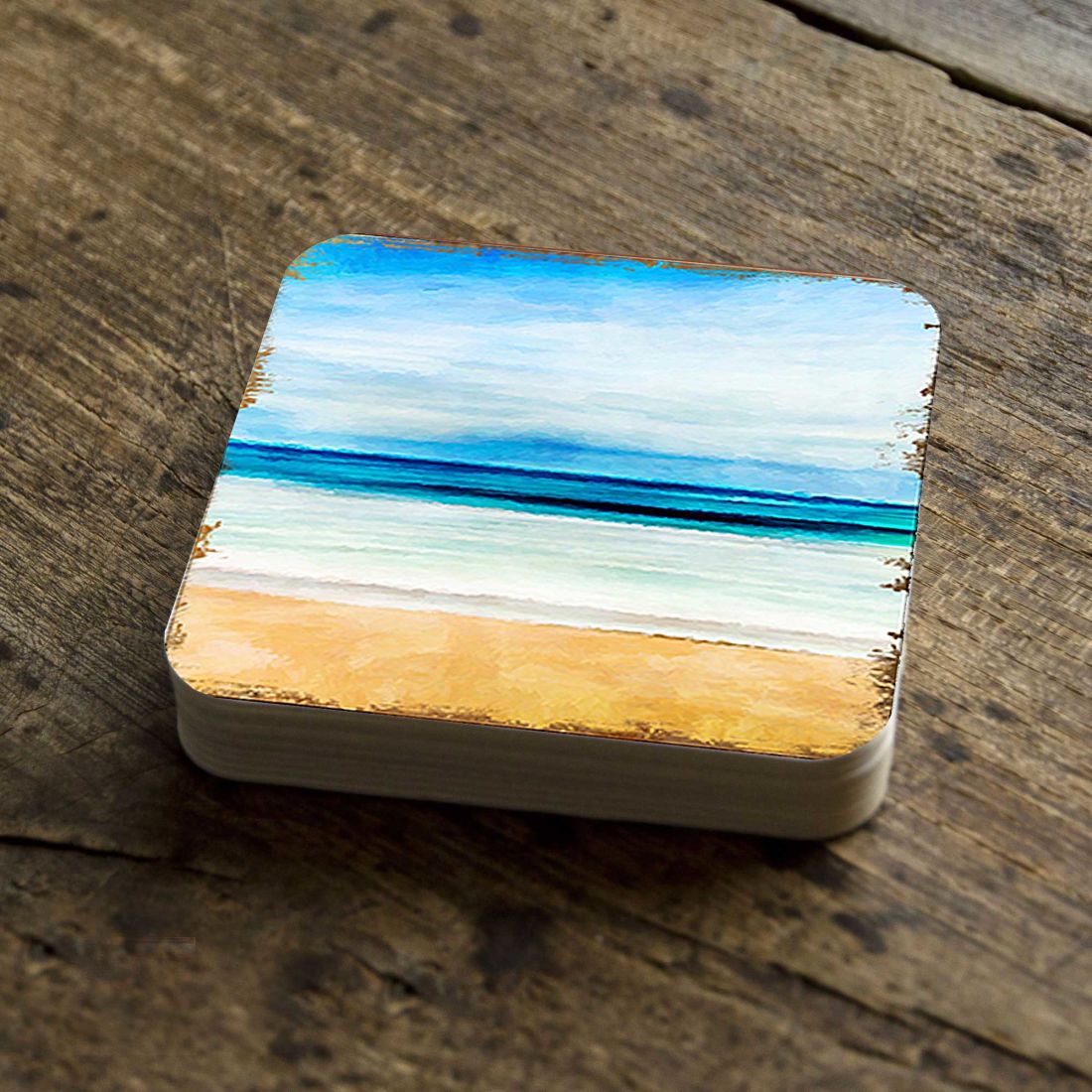 Beach Coastal Wooden Cork Coasters Gift Set of 4 by Nature Wonders - Coastal Sea-Life Decor - 95226C-S4