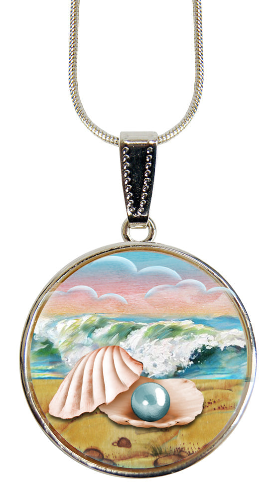 Sea Shell Pearl Silver-Plated Mother of Pearl Jewelry Pendant Necklace - 44054