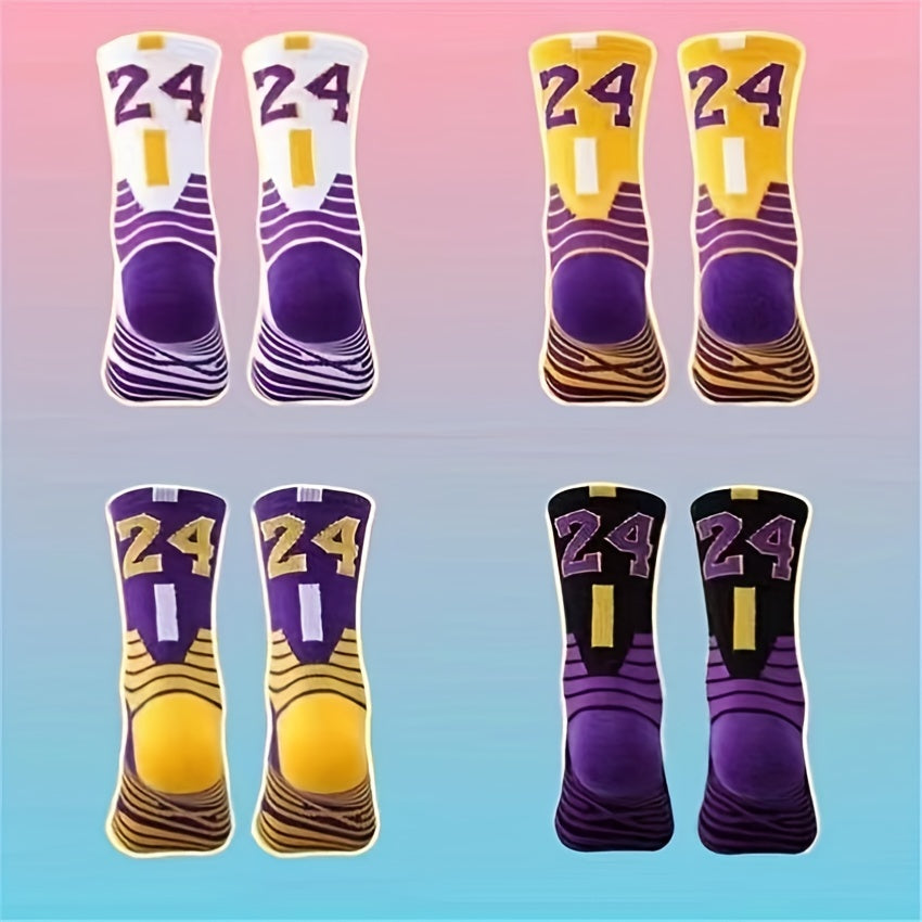 4 Pairs Of Men's Mid Crew #23/24 Sport Socks, Sweat-absorbing Comfy Breathable Socks For Men's Basketball Training, Running Outdoor Activities