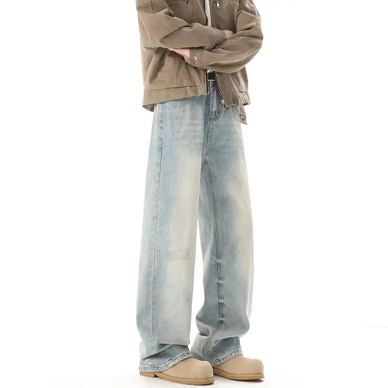 Men's Retro Light Blue Straight Casual Jeans - Lootquake