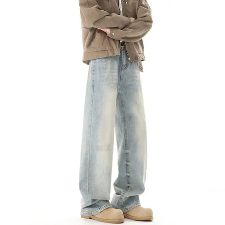 Men's Retro Light Blue Straight Casual Jeans - Lootquake