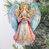 Blue Floral Angel Wooden Ornaments by G. DeBrekht Nativity Holiday Decor - 8611024