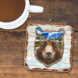 Bear Face Wooden Cork Coasters Gift Set of 4 by Nature Wonders - Nature Wildlife Decor  - 8198214-4C-S4