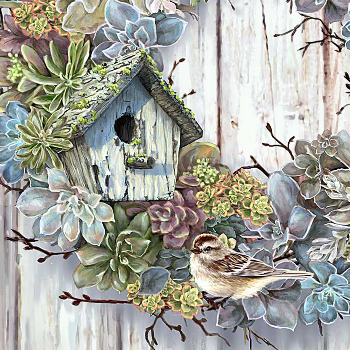 Corona de suculentas de madera para pared de D. Gelsinger - Decoración de primavera y Pascua - 95610B04