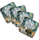 Juego de 4 posavasos de corcho de madera "Wild Spirit of Nature" de J. Bergsma - Decoración de vida silvestre - 8199467C-S4