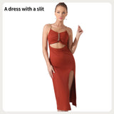 Women's Pure Color Halter Sleeveless Split Dress - Lootquake