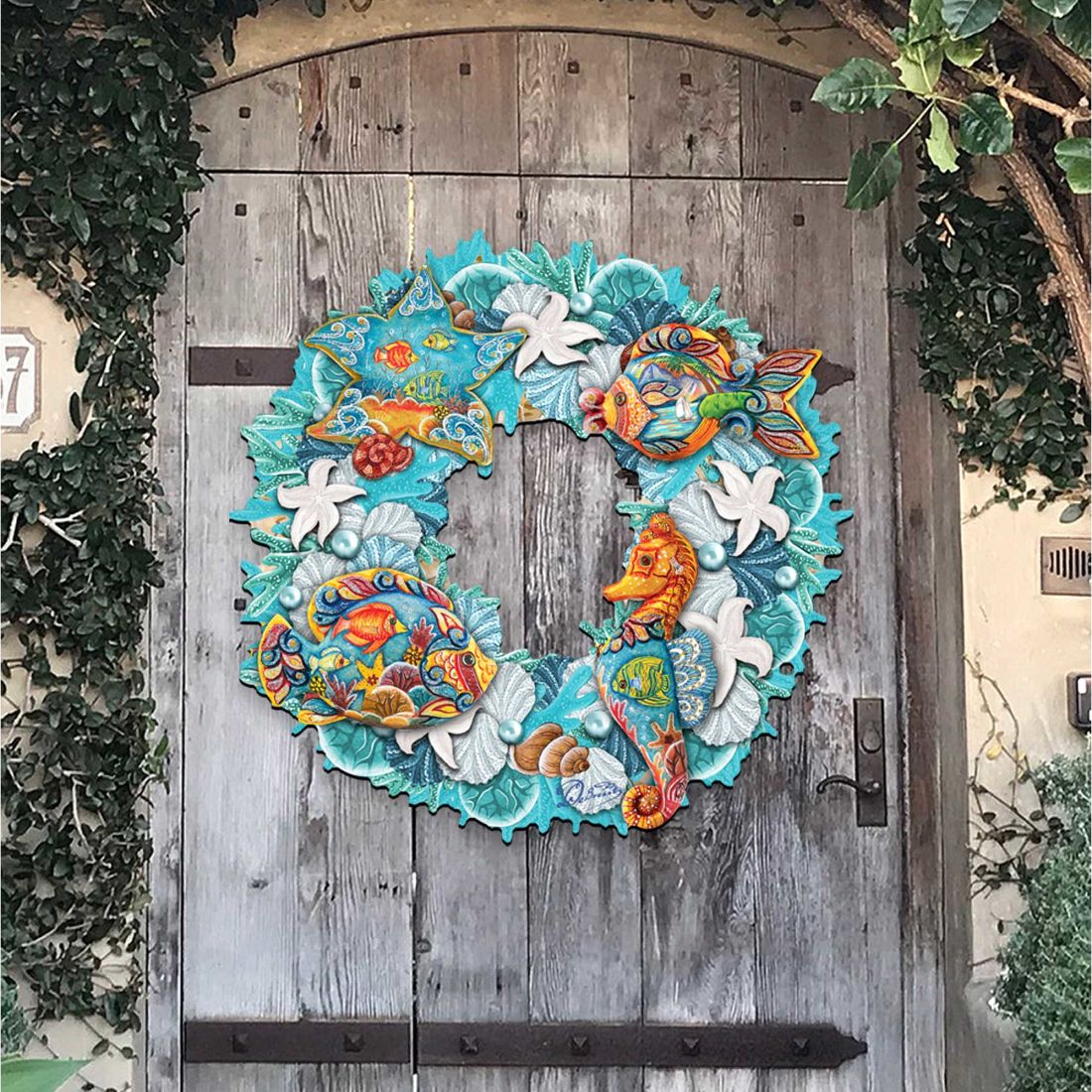 Coastal Sea Creatures Holiday Door Wreath by G. DeBrekht - Coastal Holiday Decor - 8185306-3H