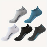5 pares de calcetines tobilleros lisos para hombre, cómodos, transpirables, suaves y absorbentes del sudor, ideales para exteriores.