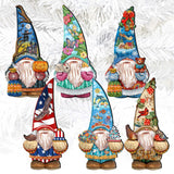 Holiday Gnomes Decorative Wooden Clip-on Ornaments Set of 6 by G. Debrekht  - Christmas Decor - 8090138C-S6
