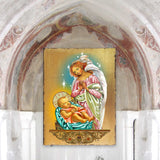 Blessing Angel with Child Wooden Gold Plated Religious Christian Sacred Icon - Inspirational Icon Decor - 85028