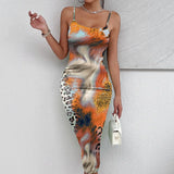 Ladies' Leopard Print Elegant Slimming Vacation Style Suspender Sexy Off Shoulder Dress - Lootquake