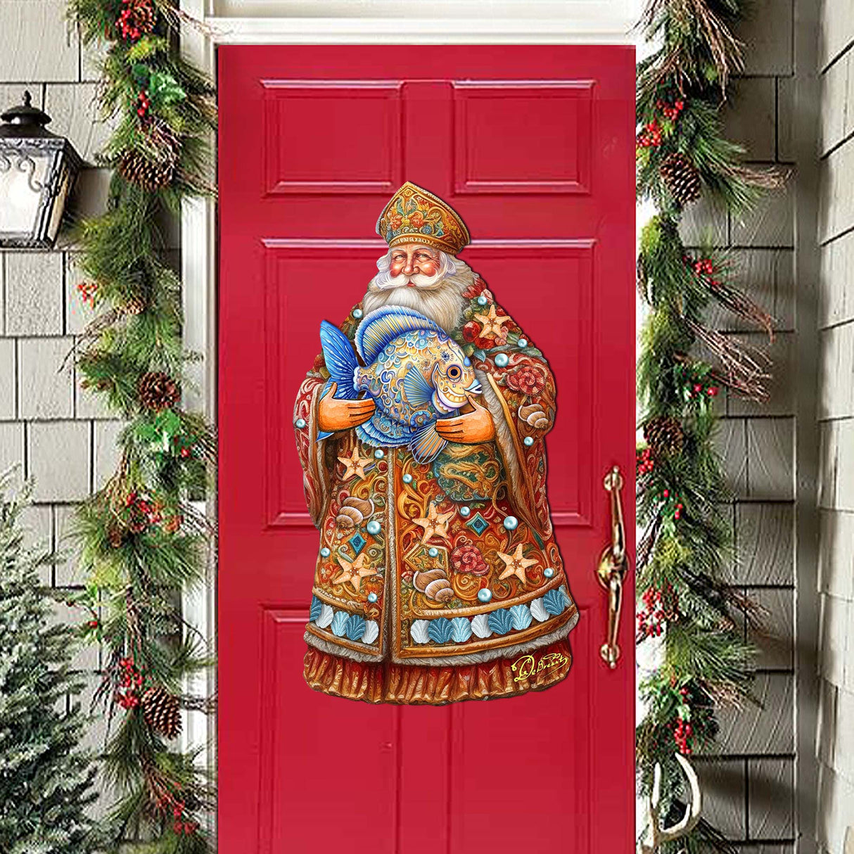 Decoración navideña para puerta con Papá Noel y pez de G. Debrekht - Decoración navideña con Papá Noel y muñeco de nieve - 8691411H