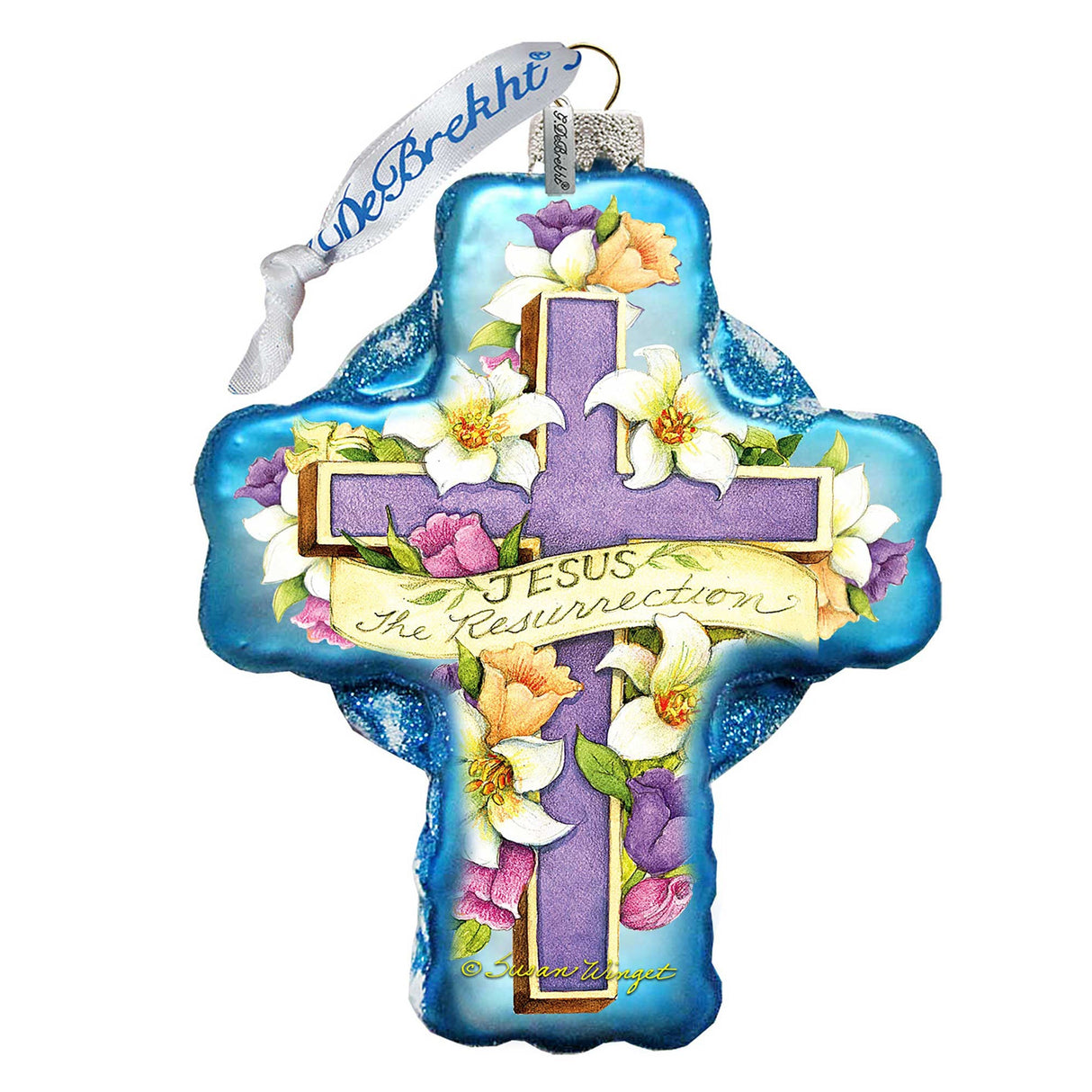 Adorno de cristal con la cruz de la resurrección de Susan Winget - Decoración navideña para la Natividad - 758-303-SW