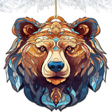 Adornos de madera con cara de oso y diseño de vitrales de G.Debrekht - Decoración navideña con temática de vida silvestre - 8710124-1