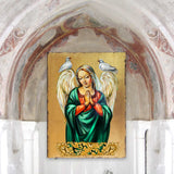 Ángel rezando de madera chapado en oro, icono religioso cristiano sagrado - Decoración inspiradora - 85026