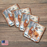 Deer's Wooden Cork Coasters Gift Set of 4 by Nature Wonders - Nature Wildlife Decor  - 95212C-S4